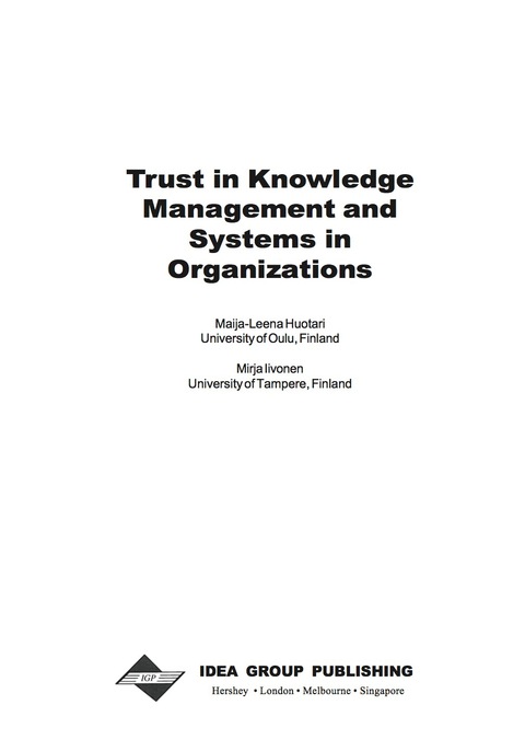 Cover image for book Trust in Knowledge Management and Systems in Organizations