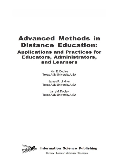 Cover image for book Advanced Methods in Distance Education