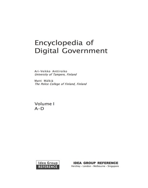 Cover image for book Encyclopedia of Digital Government
