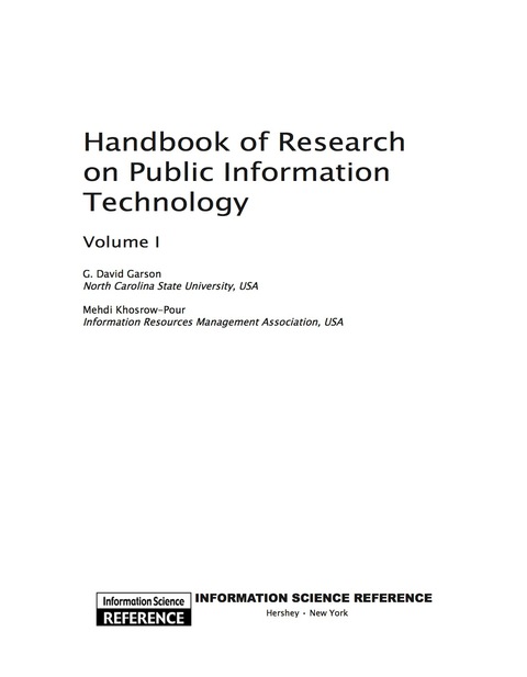 Cover image for book Handbook of Research on Public Information Technology