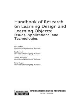 Handbook of Research on Learning Design and Learning Objects: Issues, Applications, and Technologies