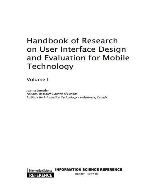 Cover image for book Handbook of Research on User Interface Design and Evaluation for Mobile Technology