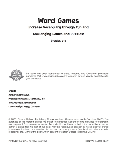 Cover image for book Word Games, Grades 5 - 6