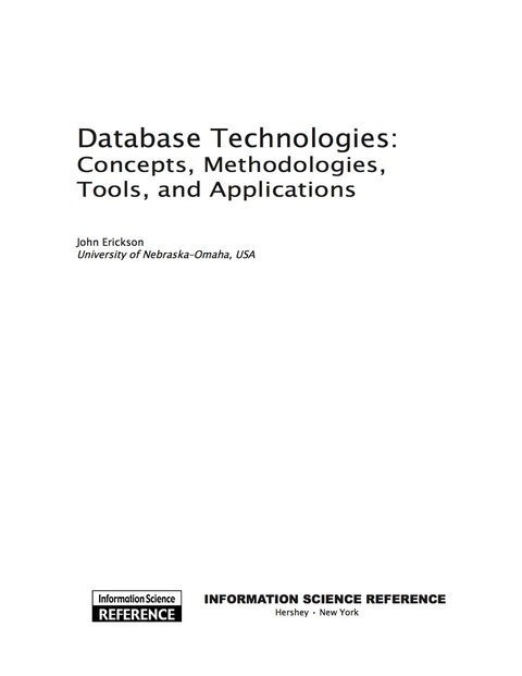 Cover image for book Database Technologies: Concepts, Methodologies, Tools, and Applications