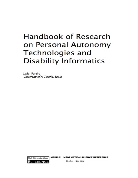 Cover image for book Handbook of Research on Personal Autonomy Technologies and Disability Informatics