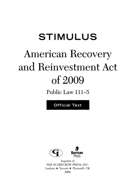 Cover image for book Stimulus: American Recovery and Reinvestment Act of 2009: PL 111-5