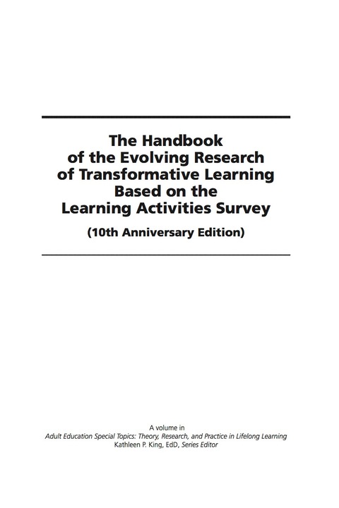 Cover image for book The Handbook of the Evolving Research of Transformative Learning Based on the Learning Activities Survey
