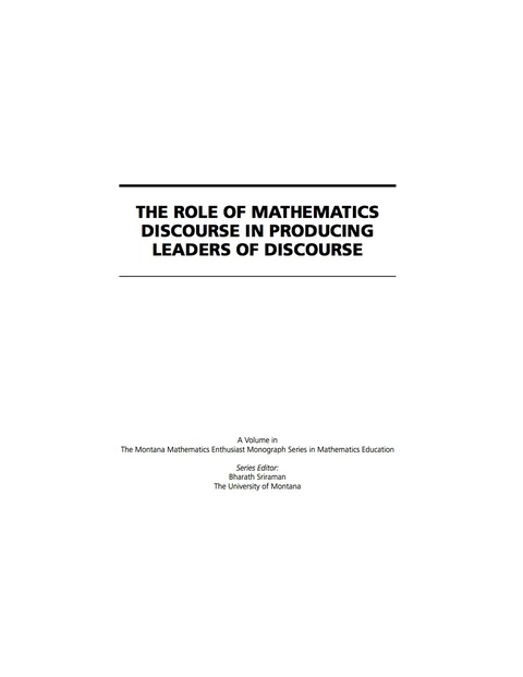 Cover image for book The Role of Mathematics Discourse in Producing Leaders of Discourse
