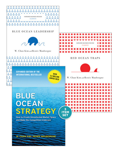 Cover image for book Blue Ocean Strategy with Harvard Business Review Classic Articles “Blue Ocean Leadership” and “Red Ocean Traps” (3 Books)