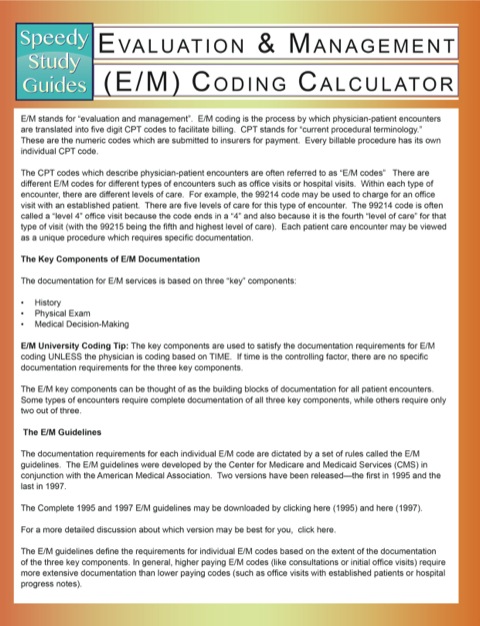 Cover image for book Evaluation & Management (E/M) Coding Calculator (Speedy Study Guides)