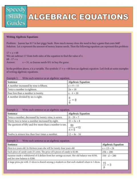 Cover image for book Algebraic Equations (Speedy Study Guides)