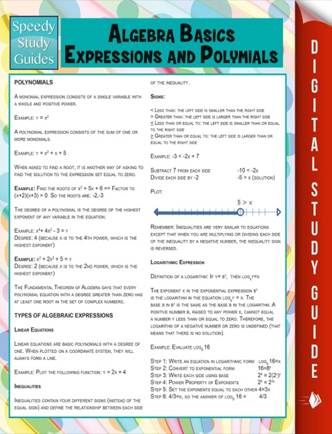 Cover image for book Algebra Basics, Expressions and Polymials (Speedy Study Guide)