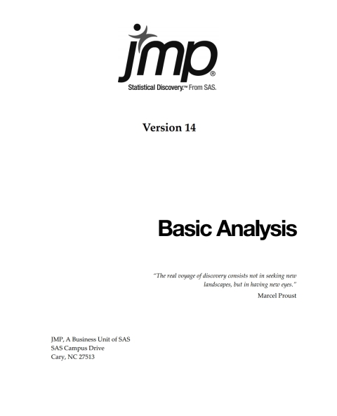 Cover image for book JMP 14 Basic Analysis