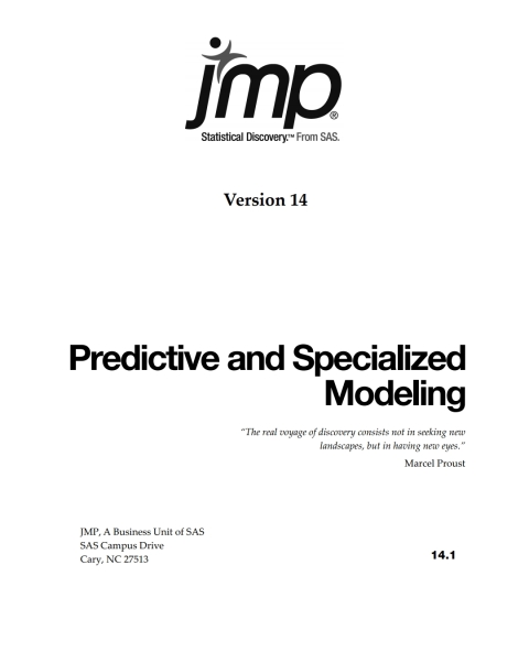 Cover image for book JMP 14 Predictive and Specialized Modeling
