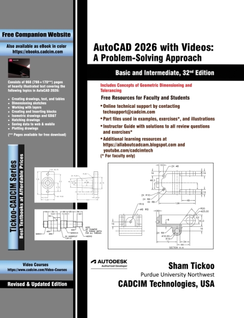 Cover image for book AutoCAD 2026 with Videos: A Problem-Solving Approach, Basic and Intermediate, 32nd Edition