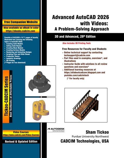 Cover image for book Advanced AutoCAD 2026 with Videos: A Problem-Solving Approach, 3D and Advanced, 29th Edition