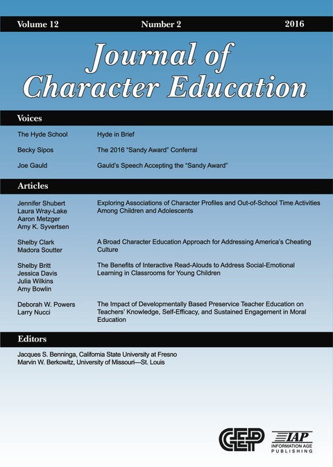 Cover image for book Journal of Character Education - Issue: Vol. 12 #2