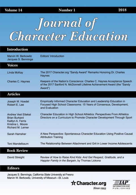 Cover image for book Journal of Character Education - Issue: Vol. 14 #1