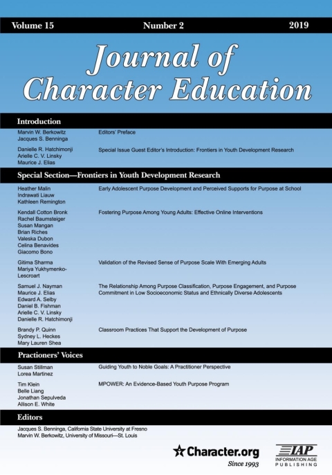 Cover image for book Journal of Character Education: Vol. 15 #2