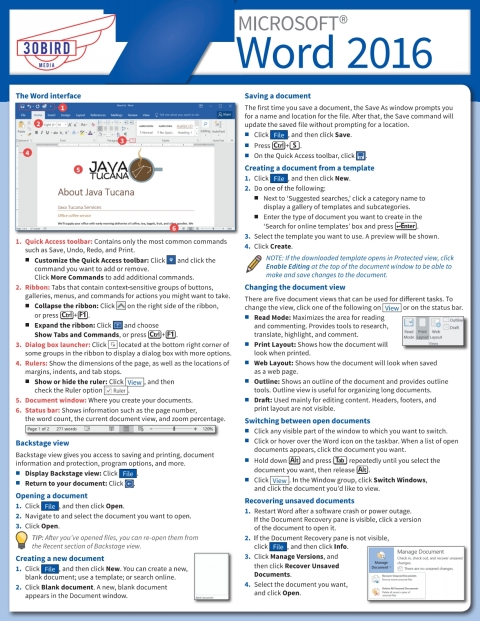 Cover image for book Microsoft Word 2016 Quick Reference Card