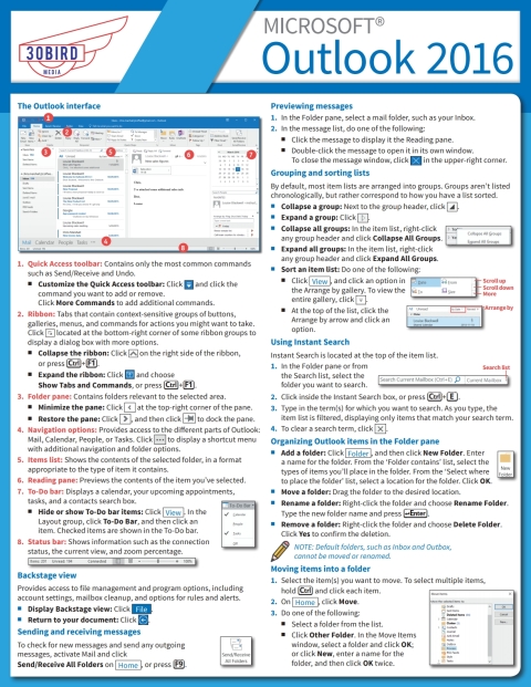 Cover image for book Microsoft Outlook 2016 Quick Reference Card