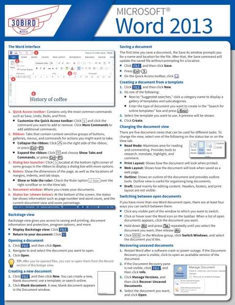 Cover image for book Microsoft Word 2013 Quick Reference Card