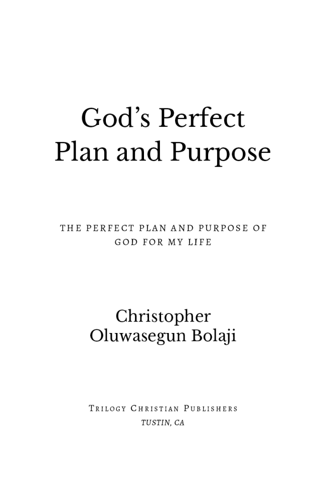 God's Perfect Plan and Purpose