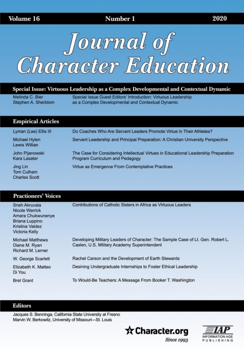 Cover image for book Journal of Character Education: Vol. 16 #1
