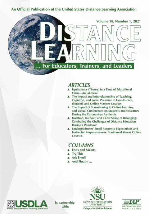 Cover image for book Distance Learning: Volume 18 #1