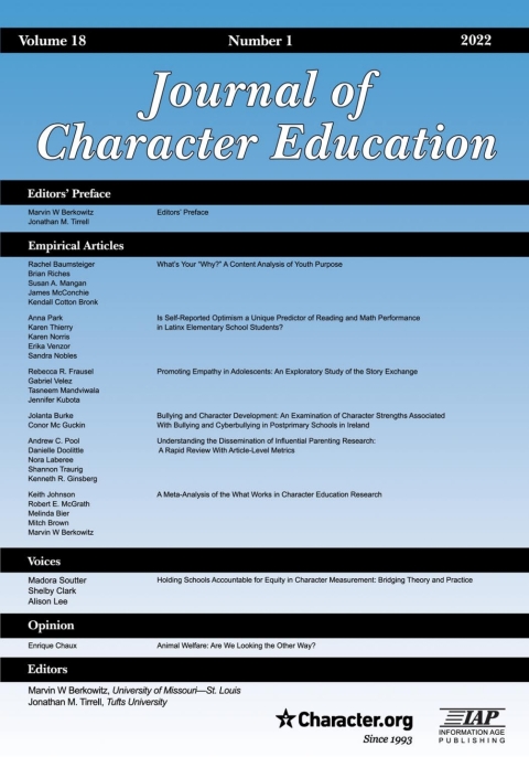 Cover image for book Journal of Character Education: Vol. 18 #1