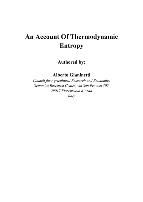 Cover image for book An Account of Thermodynamic Entropy