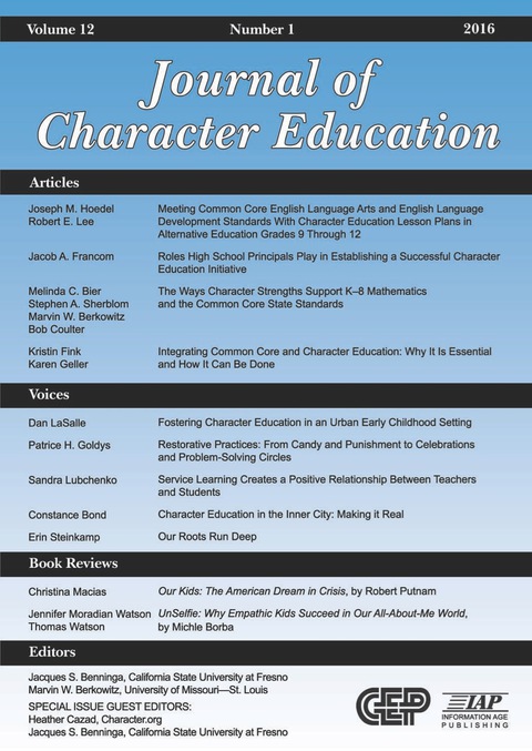 Cover image for book Journal of Character Education  Issue: Vol. 12 #1