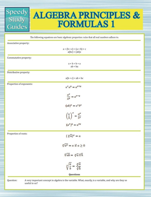 Cover image for book Algebra Principles And Formulas 1 (Speedy Study Guides)