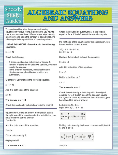 Cover image for book Algebraic Equations And Answers (Speedy Study Guides)
