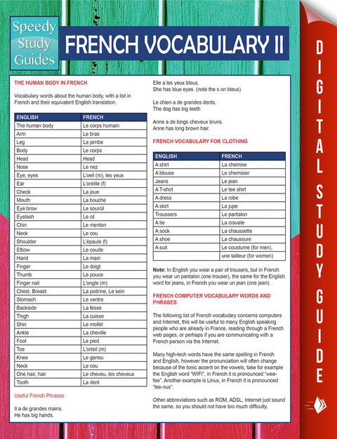 Cover image for book French Vocabulary II (Speedy Language Study Guides)