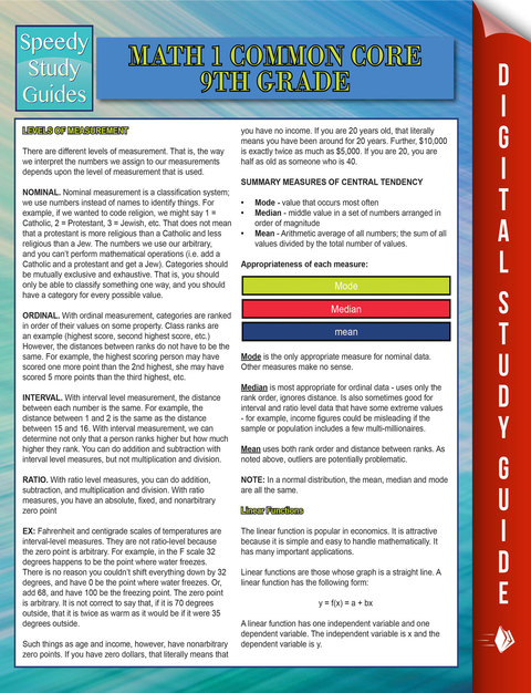 Cover image for book Math 1 Common Core 9th Grade (Speedy Study Guides)