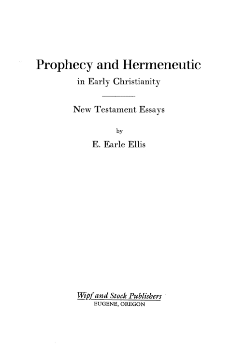 Cover image for book Prophecy and Hermeneutic in Early Christianity