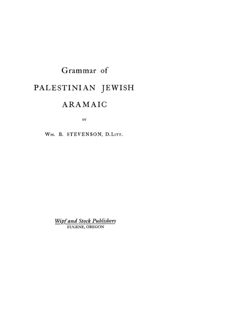 Cover image for book Grammar of Palestinian Jewish Aramaic