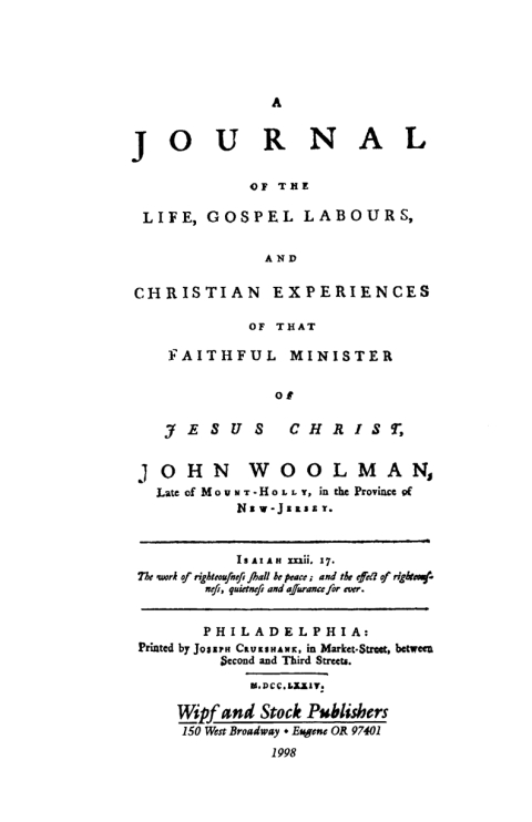 Cover image for book The Journal of John Woolman and A Plea for the Poor
