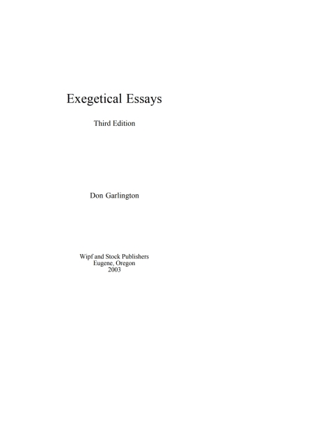 Cover image for book Exegetical Essays, 3rd Edition