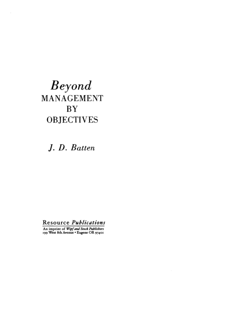 Cover image for book Beyond Management by Objectives