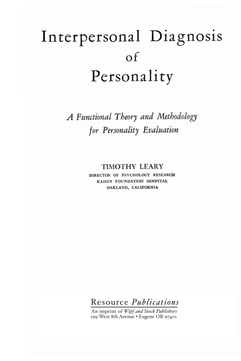 Cover image for book Interpersonal Diagnosis of Personality