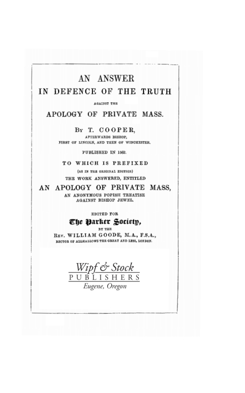 Cover image for book An Answer in Defence of the Truth against the Apology of Private Mass