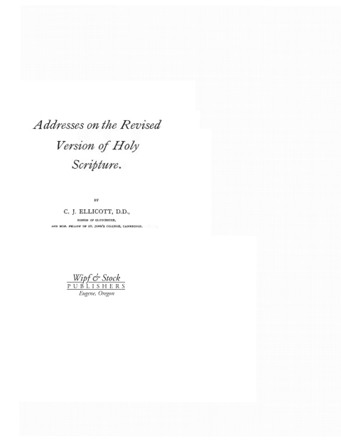 Cover image for book Addresses on the Revised Version of Holy Scripture