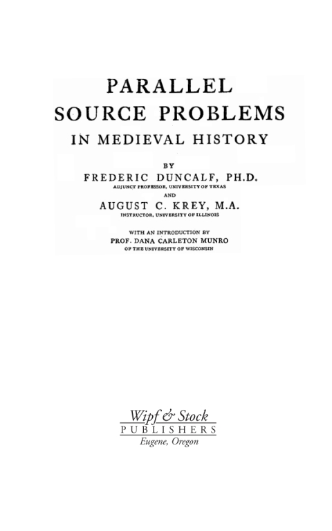Cover image for book Parallel Source Problems in Medieval History