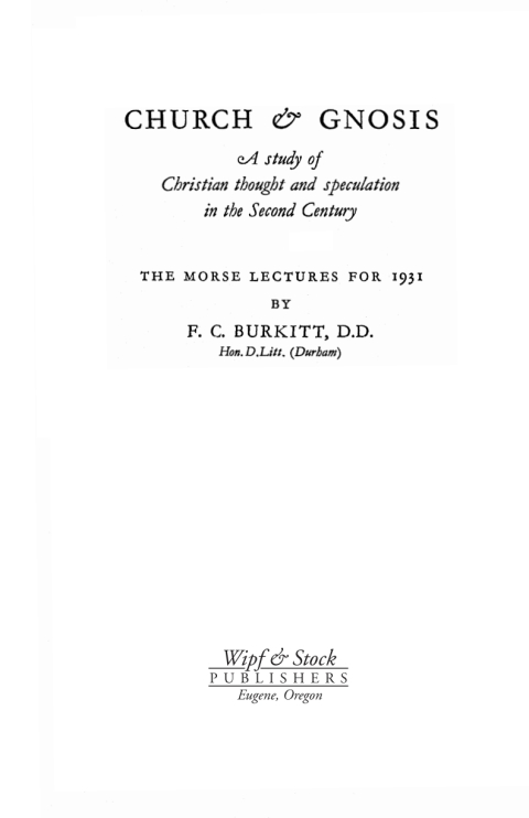 Cover image for book Church and Gnosis