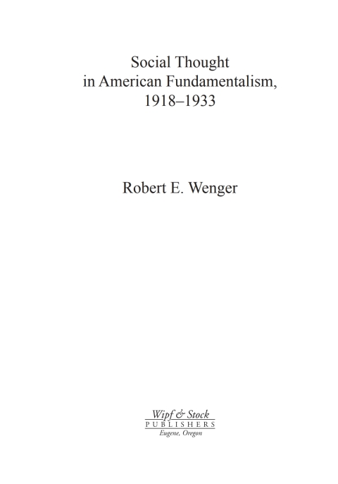 Cover image for book Social Thought in American Fundamentalism, 1918-1933