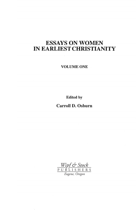 Cover image for book Essays on Women in Earliest Christianity, Volume 1