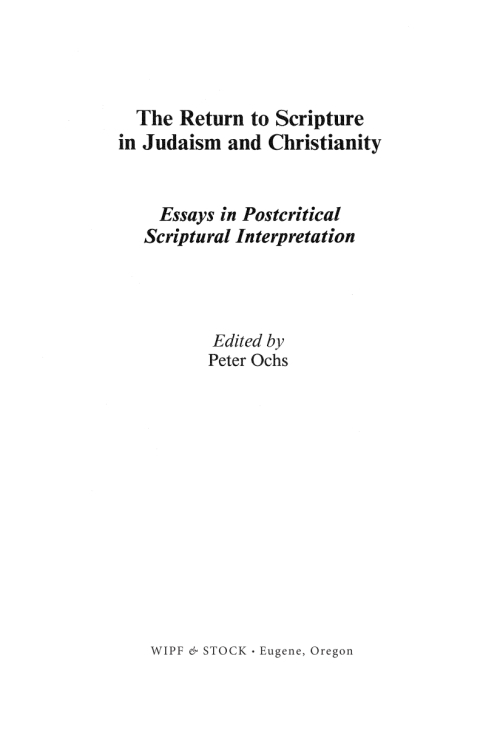 Cover image for book The Return to Scripture in Judaism and Christianity