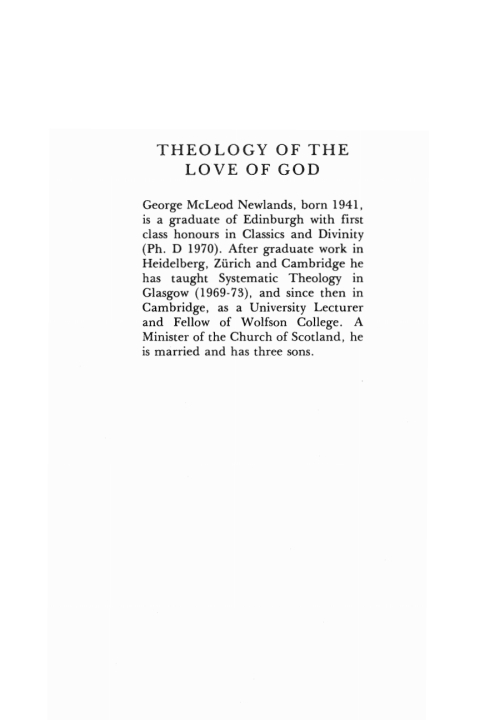 Cover image for book Theology of the Love of God
